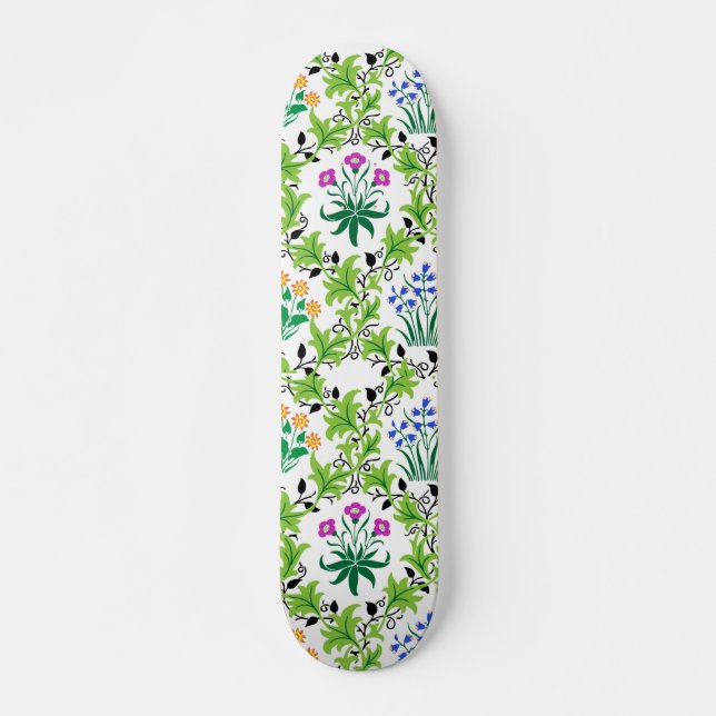 Skateboard Patrón de fondo verde floral-15232 (Anverso )