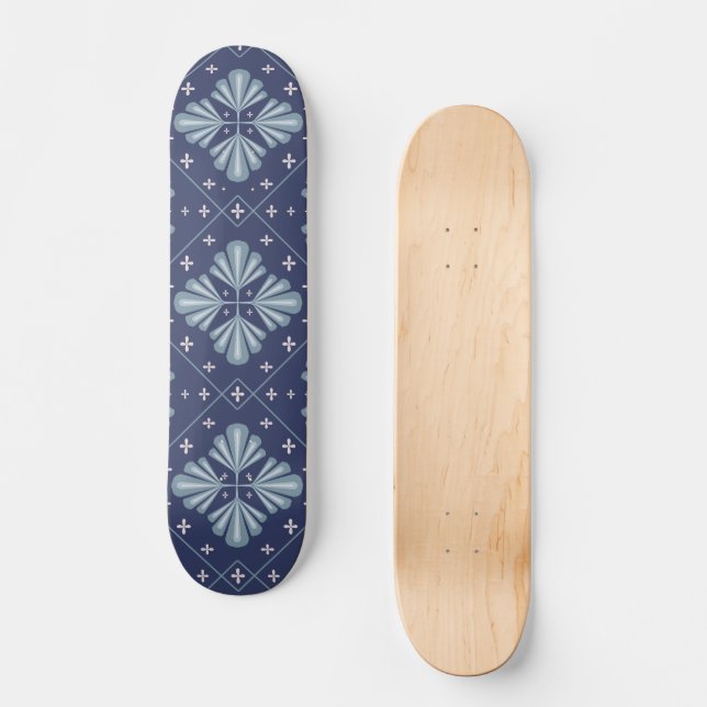 Skateboard Patrón de formas geométricas azules (Anverso)