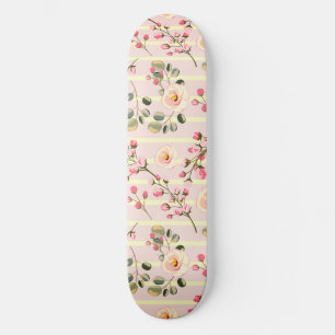 Skateboard Patrón de franja floral rosa suave