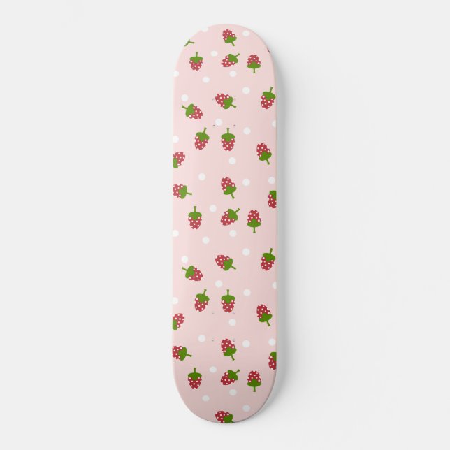 Skateboard Patrón de fresa rosa lindo Girly Kawaii (Anverso)