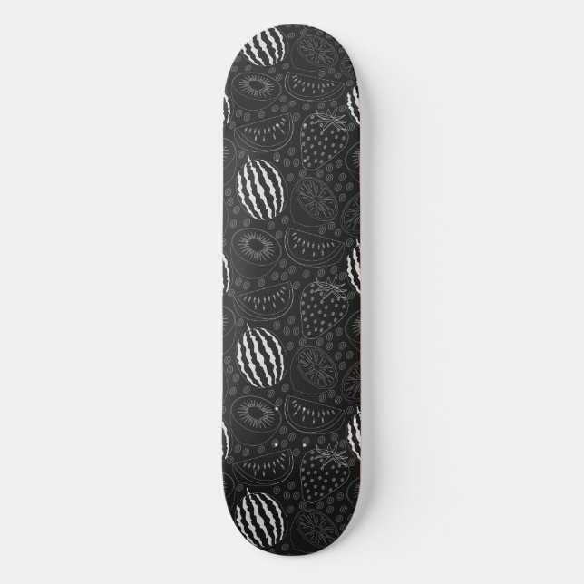 Skateboard Patrón de frutas sin fisuras negro y blanco Tropic (Anverso)