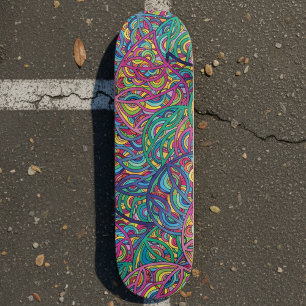 Skateboard Patrón de garabato de remolino de neón psicodélico