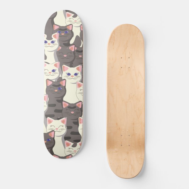Skateboard Patrón de gatos blancos y grises (Anverso )