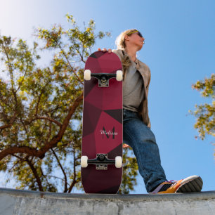 Skateboard Patrón de geometría magenta rosa rojo negro Monogr