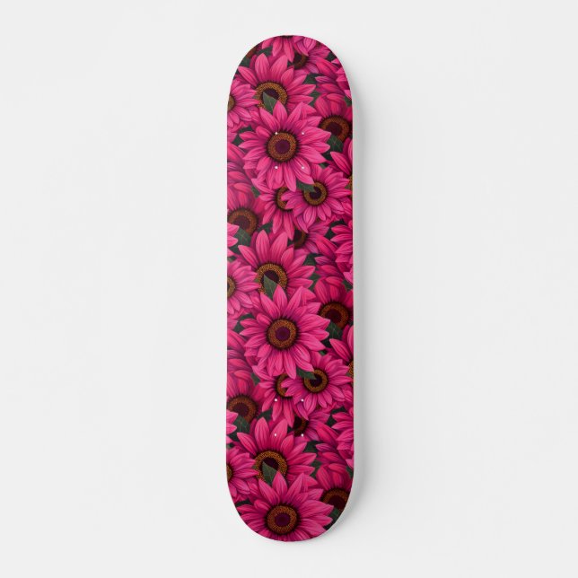 Skateboard Patrón de girasol rosa negrita (Anverso )