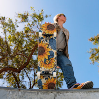 Skateboard Patrón de girasoles felices estéticos