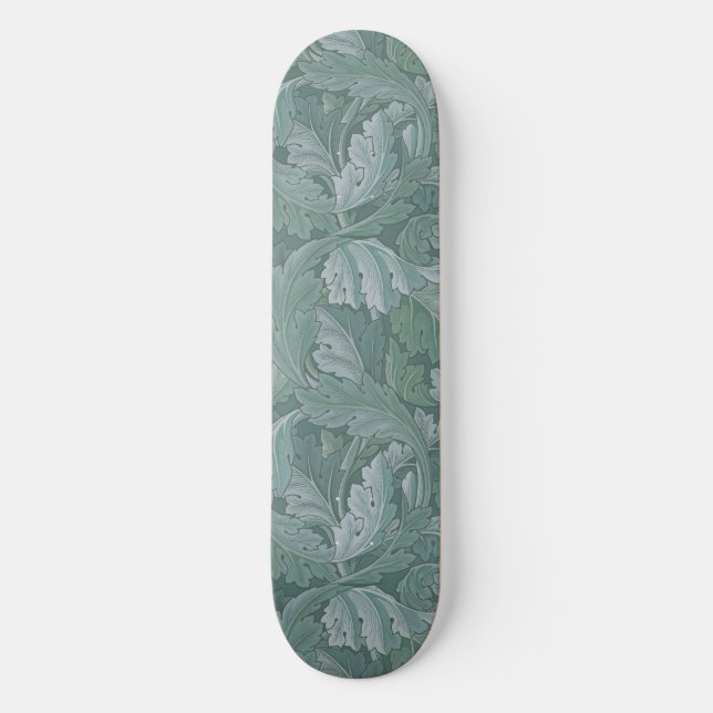 Skateboard Patrón de hoja de acanto azul turquesa de William  (Anverso)