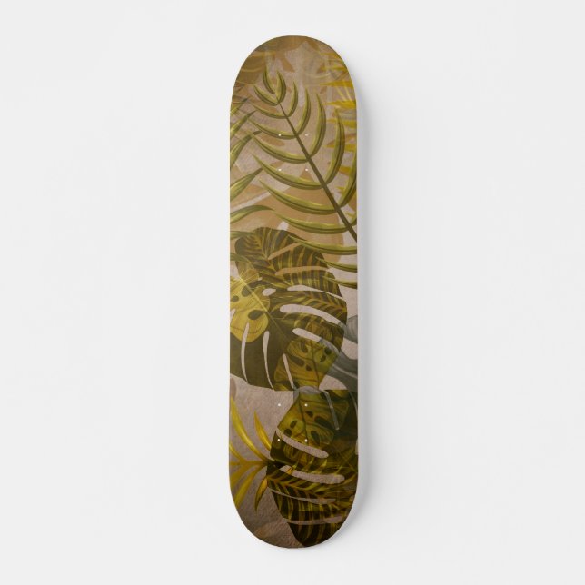 Skateboard Patrón de hojas tropicales de tierra (Anverso )