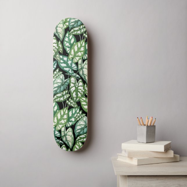 Skateboard Patrón de hojas tropicales verdes (Arte de la pared)
