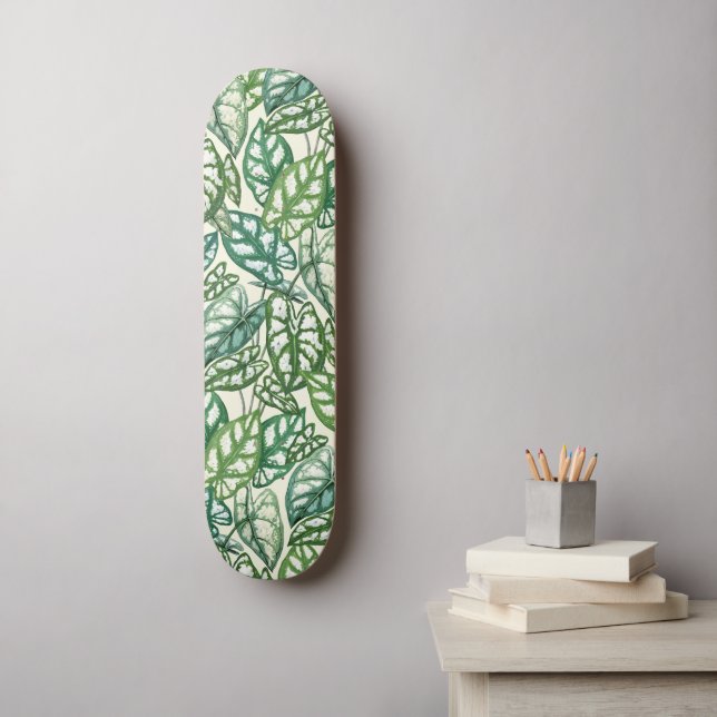 Skateboard Patrón de hojas tropicales verdes (Arte de la pared)