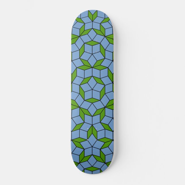 Skateboard Patrón de hombus penrose verde y azul (Anverso)