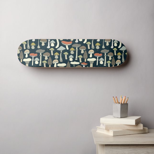 Skateboard Patrón de hongos del bosque rústico (Arte de pared (horz))