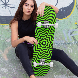 Skateboard Patrón de ilusión óptica negro verde neón personal