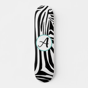 Skateboard Patrón de impresión de cebra en blanco y negro atr