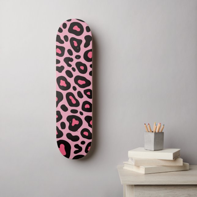 Skateboard Patrón de impresión de leopardo rosa y negro llama (Arte de la pared)