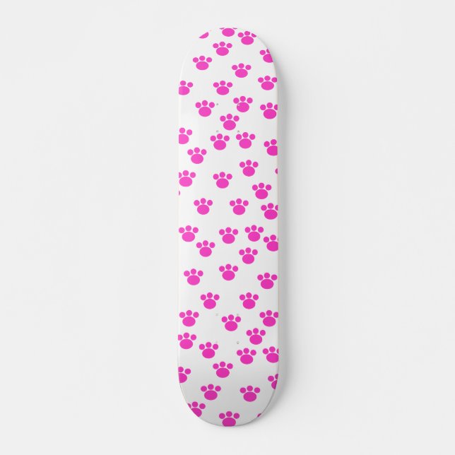 Skateboard Patrón de impresión rosa y pata blanca brillante. (Anverso )