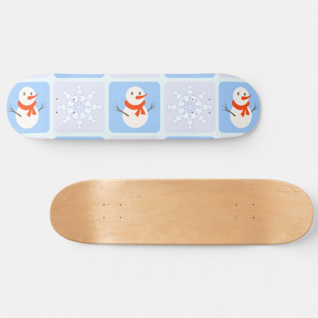 Skateboard Patrón de invierno de snowman y copos de nieve (Horz)