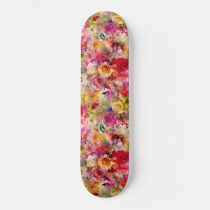 Skateboard Patrón de jardín de rosas de acuarela floral color