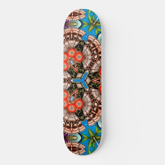 Skateboard Patrón de Kaleidoscopio Tropical Tiki (Anverso)