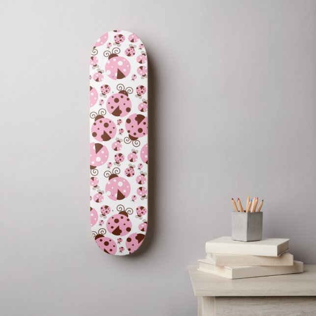 Skateboard Patrón De Ladybugs, Cute Ladybugs, Pink Ladybugs (Arte de la pared)
