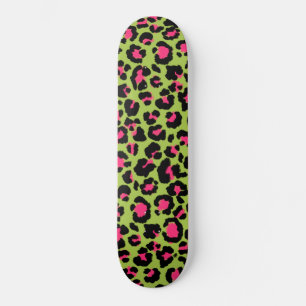 Skateboard Patrón de leopardo en frambuesa en verde limón