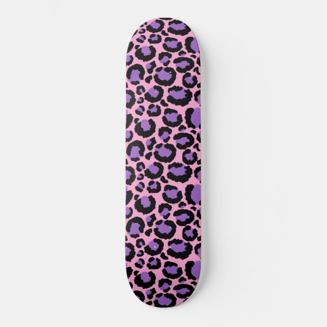 Skateboard Patrón de leopardo violeta rosado de chita (Anverso)