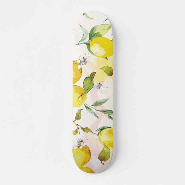 Skateboard Patrón de limón acuarela (Anverso )