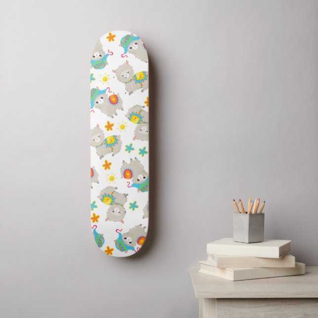 Skateboard Patrón De Llamas, Llamas Cutas, Alpacas, Flores (Arte de la pared)