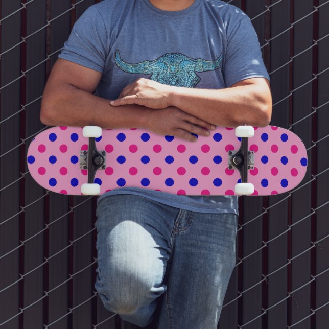 Skateboard Patrón de lunares rosa azul rosa (Exterior 3)