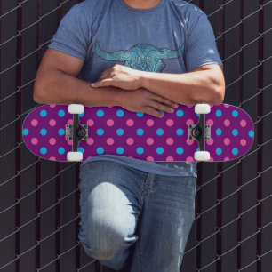 Skateboard Patrón de lunares rosa púrpura azul