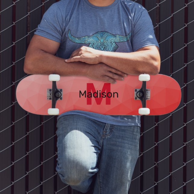 Skateboard Patrón de malla geométrica de gradiente rojo Monog (Exterior 3)