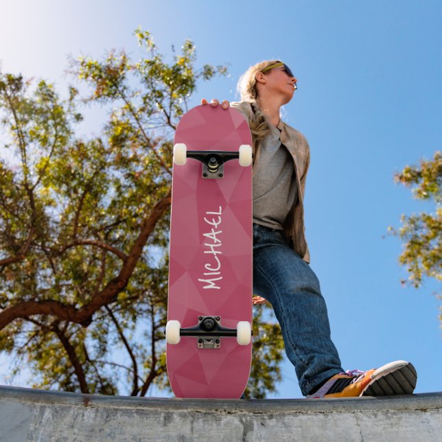 Skateboard Patrón de malla geométrica de luz rosa personaliza (Exterior 1)