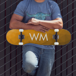 Skateboard Patrón de malla geométrica gradiente naranja Monog