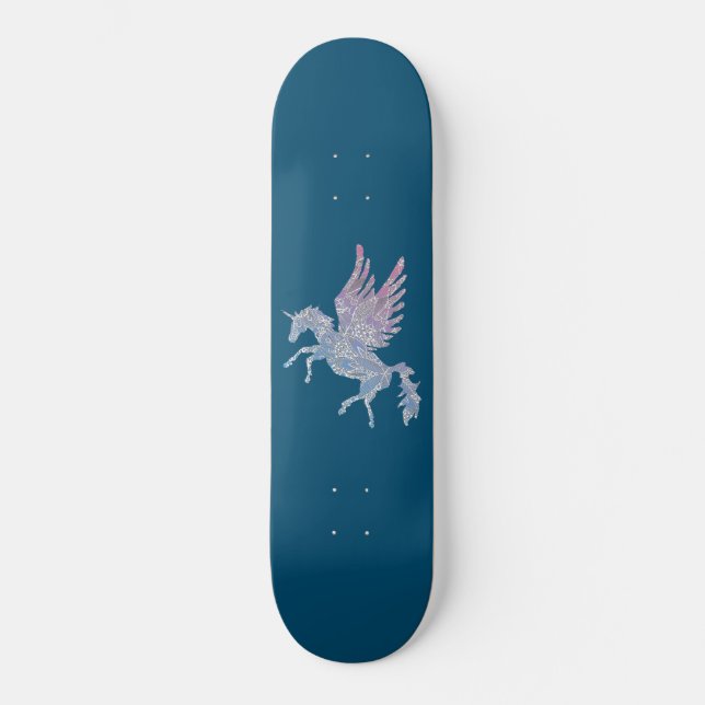 Skateboard Patrón de Mandala azul y rosa Unicornio Pegasus (Anverso)