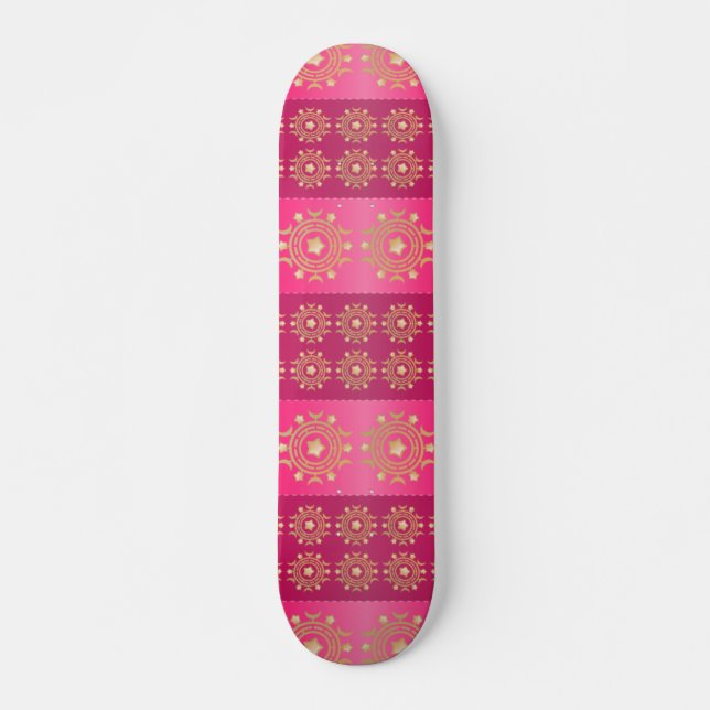 Skateboard Patrón de Mandala Oriental de Fuchsia (Anverso )