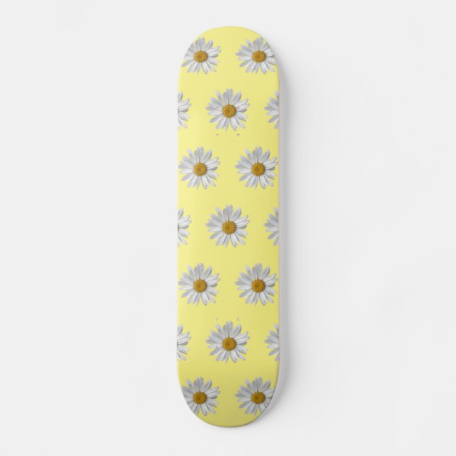 Skateboard Patrón de margarita blanca suave amarillo (Anverso)