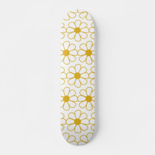 Skateboard Patrón de margarita floral suave oro mostaza y bla