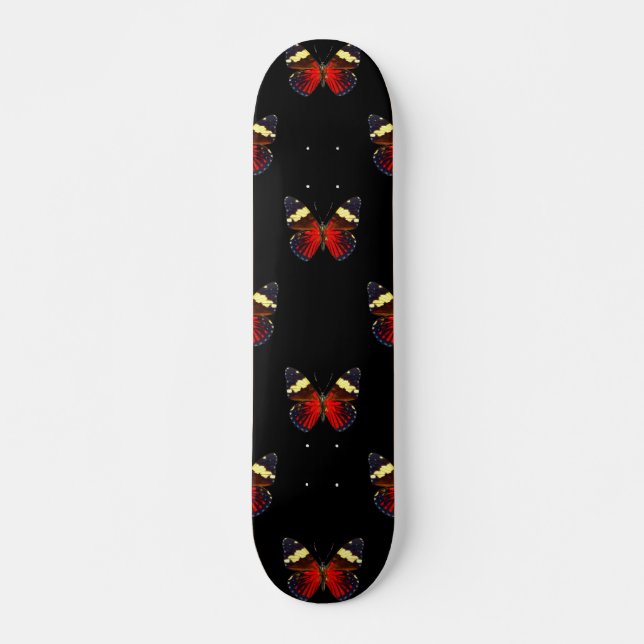 Skateboard Patrón de mariposa roja y negra (Anverso )