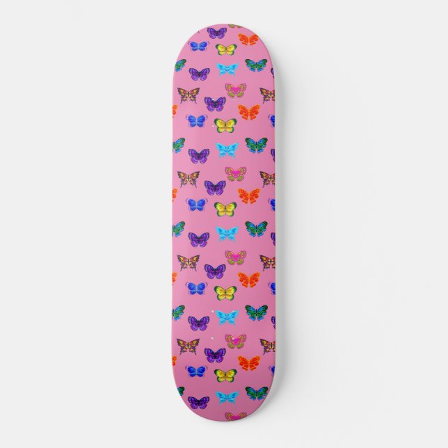 Skateboard Patrón de mariposas rosadas (Anverso)