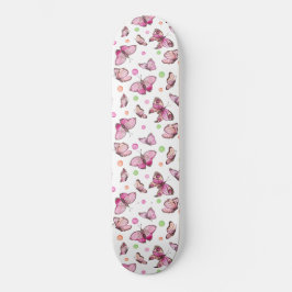 Skateboard Patrón de mariposas rosadas coloridas