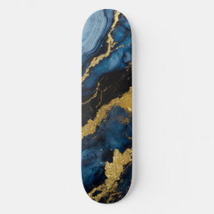 Skateboard Patrón de mármol azul con oro