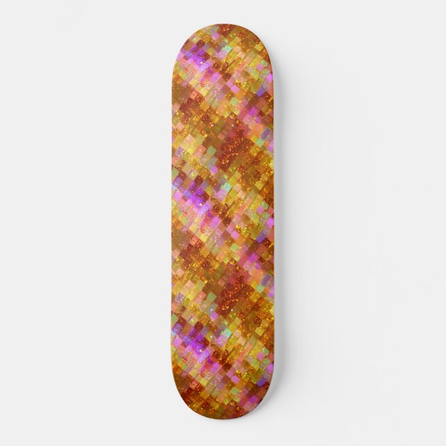 Skateboard Patrón de mosaico iridiscente dorado (Anverso)