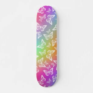 Skateboard Patrón de moto arcoiris y mariposa blanca