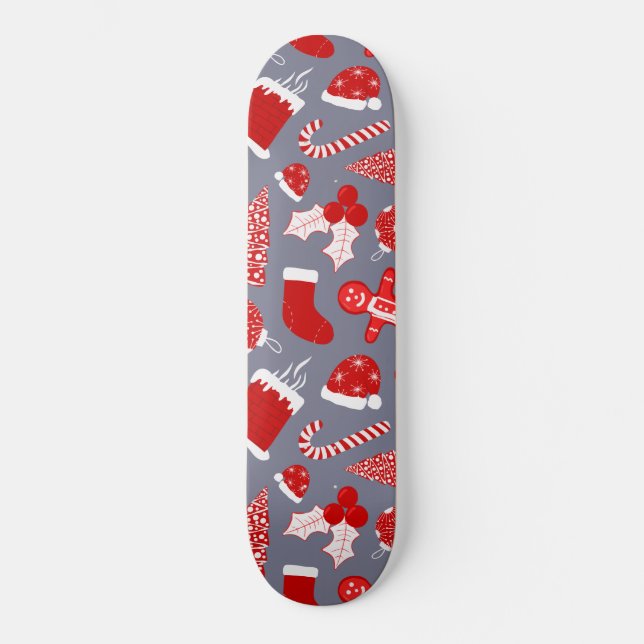 Skateboard Patrón de Navidades de Ilustraciones rojos festivo (Anverso)