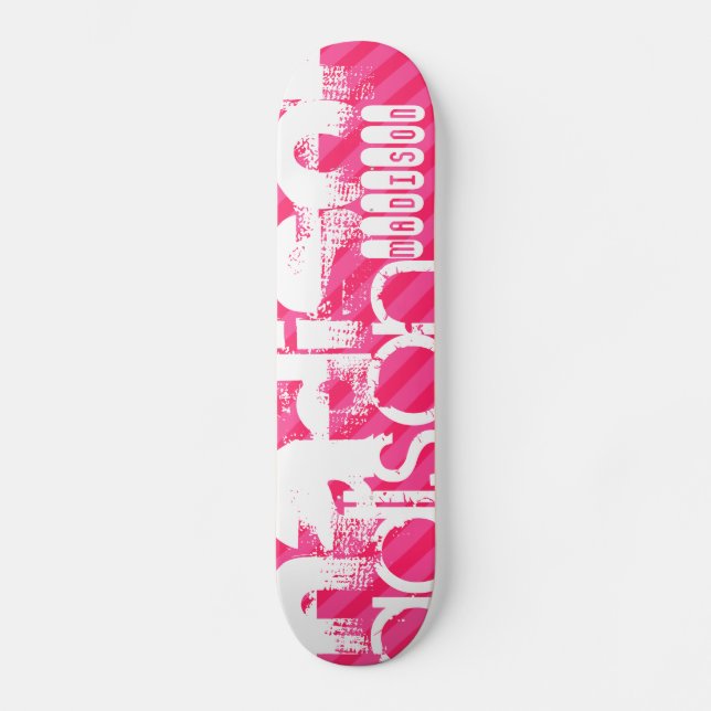 Skateboard Patrón de nombre blanco personalizado en franjas r (Anverso)