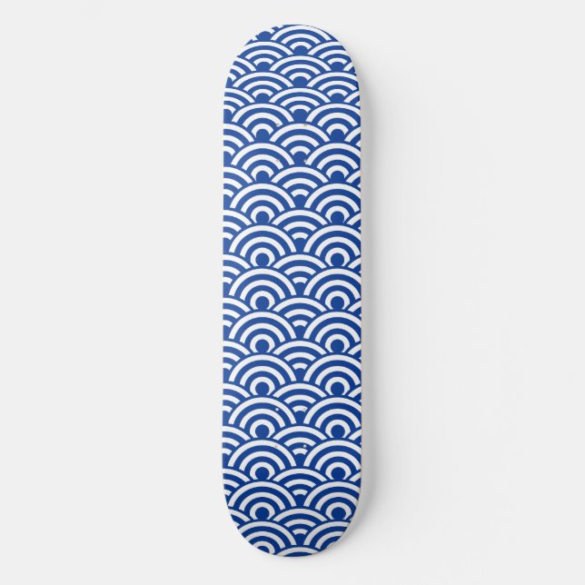 Skateboard Patrón de onda japonés azul cobalto (Anverso)