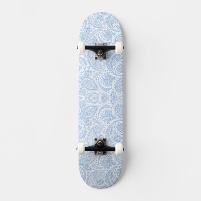 Skateboard Patrón de paisajes azul blanco (Anverso)