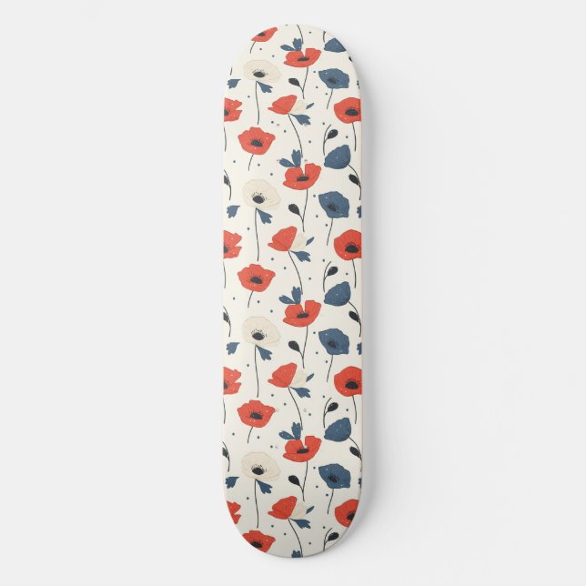 Skateboard Patrón de paneles acuáticos - rojo, azul y blanco (Anverso)