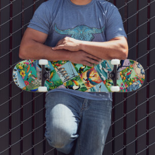 Skateboard Patrón de parches de pájaros