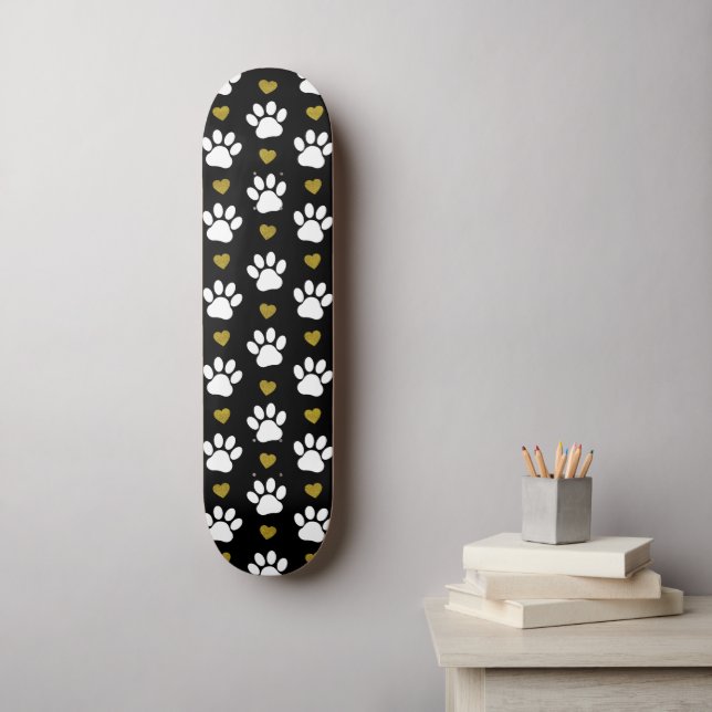 Skateboard Patrón De Patas, Patas De Perro, Patas Blancas, Co (Arte de la pared)